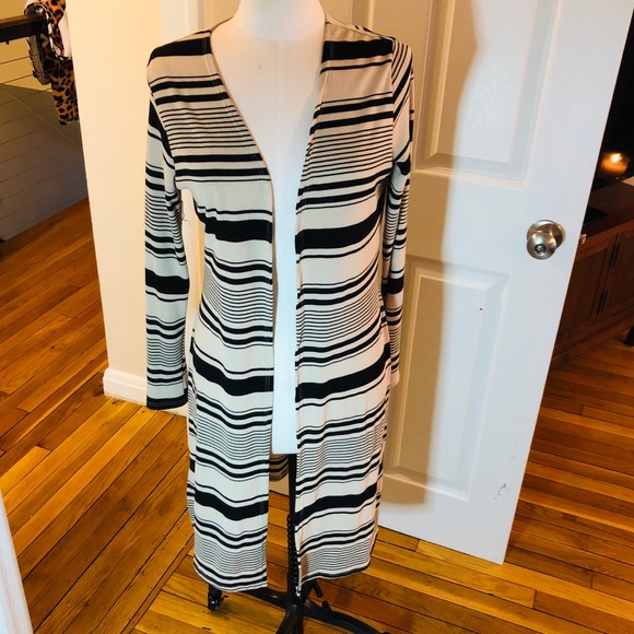 Olivia Rae Sweaters - OliviaRae Cream & Black Striped Open Cardigan (L)